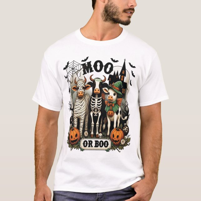 Camiseta Vaca de Halloween Moo ou Boo (Frente)