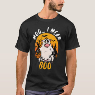 Camiseta Vaca de Halloween Moo Quero Dizer Boo Pumpkin Farm