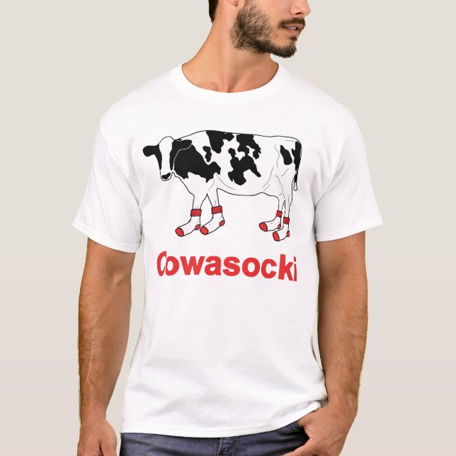 Camiseta Vaca de leite nas meias - vaca de Cowasocki um (Frente)