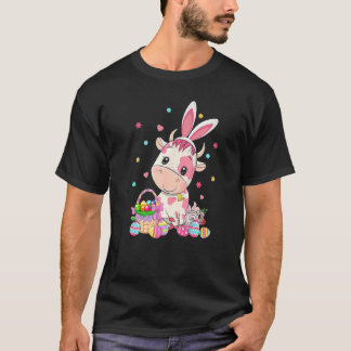 Camiseta Vaca de Morango Fofa Vestindo Orelha de Coelho Ovo