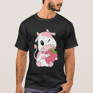 Camiseta Vaca de Morango Kawaii Impressão Animal