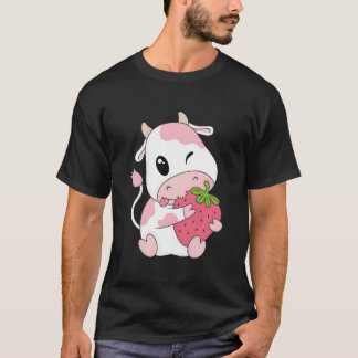 Camiseta Vaca de Morango Kawaii Impressão Animal