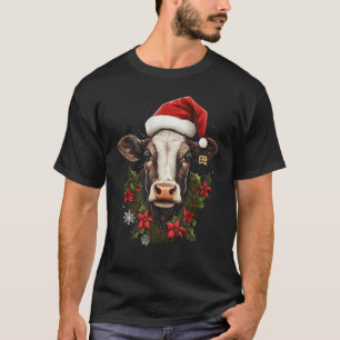 Camiseta Vaca de Natal com Chapéu de Papai Noel Roupas de F