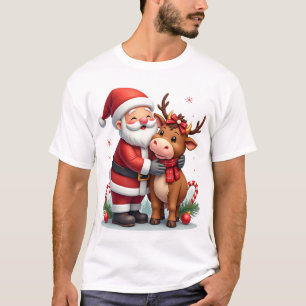 Camiseta Vaca de Natal das Terras Altas com Papai Noel Esco