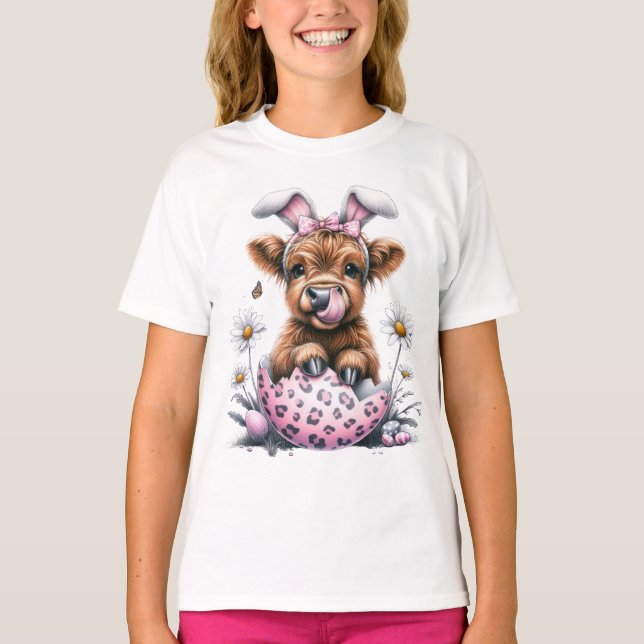 Camiseta Vaca de Páscoa de Aquarela Adorável em Ovos com Fl (Frente)