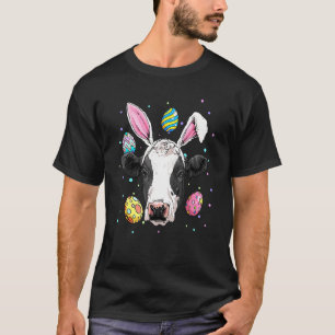 Camiseta Vaca de Páscoa Fofa Com Orelhas de Coelho Ovos de