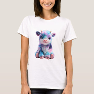 Camiseta Vaca de pelúcia de algodão Pastel Galaxy para mulh