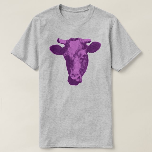 Camiseta Vaca de Pop de Rosa e Roxo (Frente do Design)