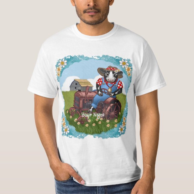 Camiseta Vaca Dirigindo Trator (Frente)