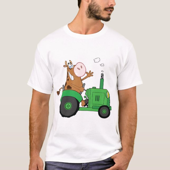 Camiseta Vaca Dirigindo Um Trator (Frente)