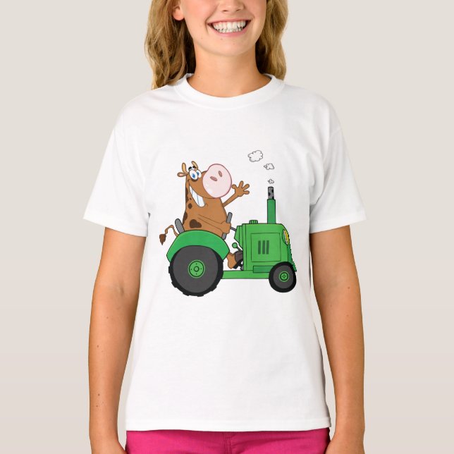 Camiseta Vaca Dirigindo Um Trator (Frente)