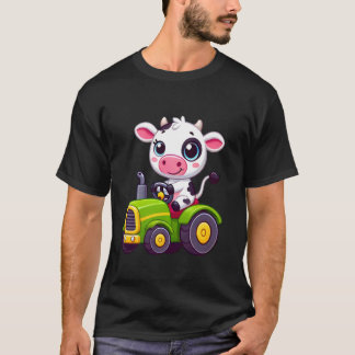 Camiseta Vaca Dirigindo um Trator Agricultura Fofa Homens M