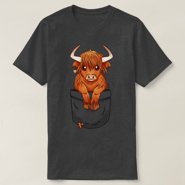 Camiseta Vaca do planalto escocês Pocket Cute (Frente do Design)