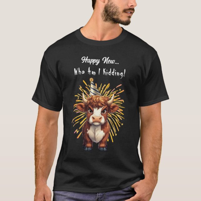 Camiseta Vaca do planalto rabugenta, humor de ano novo (Frente)