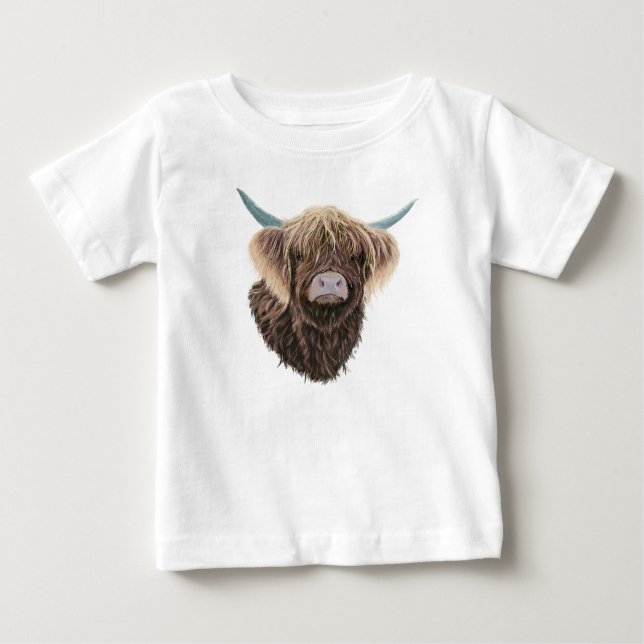 Camiseta Vaca do Terreno Escocês Charlie Com Cabelo Estranh (Frente)