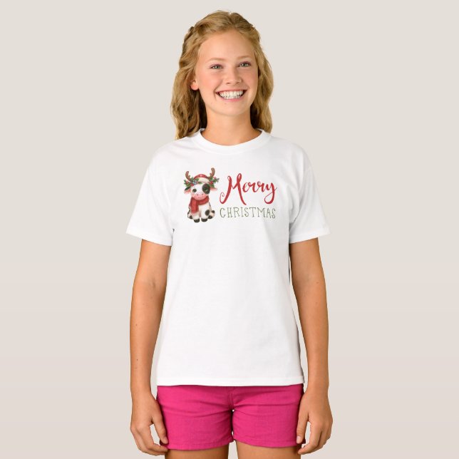 Camiseta Vaca doce de Natal feliz (Frente Completa)