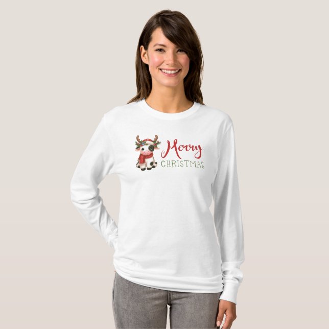 Camiseta Vaca doce de Natal feliz (Frente Completa)