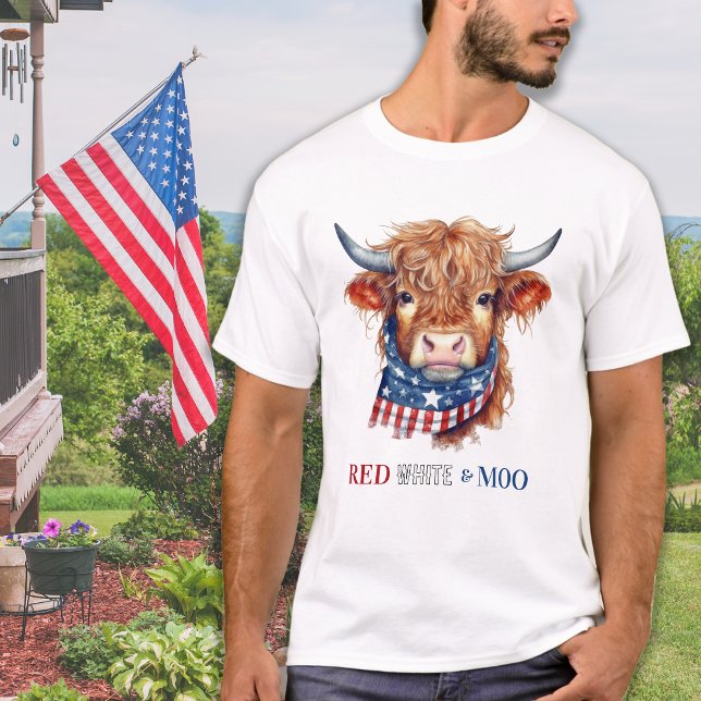 Camiseta Vaca Em 4 De Julho, Patriótica Da Moo Branca Verme (Criador carregado)
