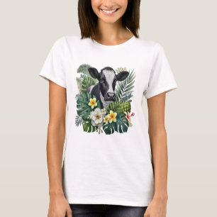 Camiseta Vaca em Floral Jungle Png, Vaca Tropical