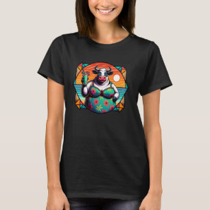 Camiseta Vaca em Maiô Floral com Bebida Tropical e Sol