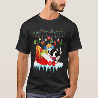 Camiseta Vaca Em Presente De Luz de Fada de Natal de Chapéu