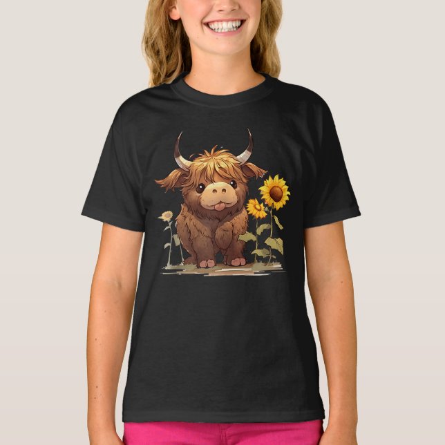 Camiseta Vaca Em Terra Alta De Bebê Cura Com Girassol (Frente)
