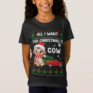 Camiseta Vaca Engraçada Ama Vaca Bonita Santa Hat Feia Nata