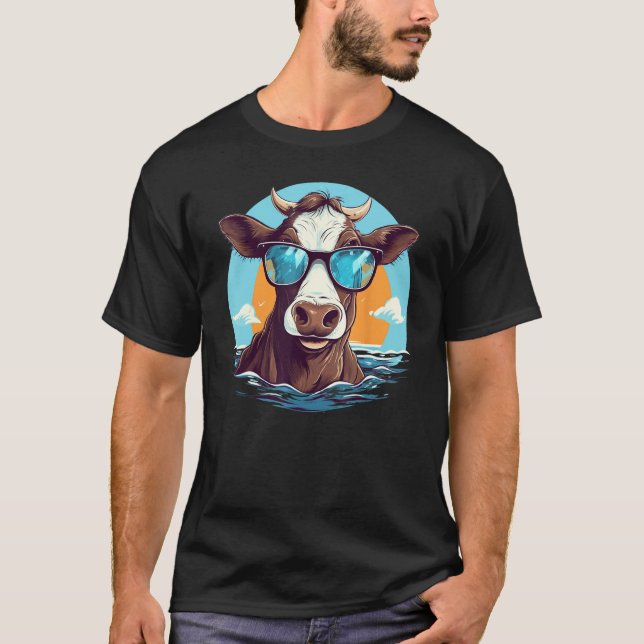 Camiseta Vaca engraçada com óculos de sol para bezerro e to (Frente)