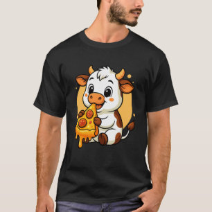 Camiseta Vaca Engraçada Comendo Pizza Gráfico Meninos Menin