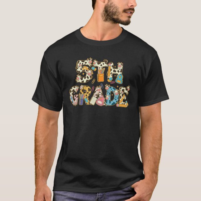 Camiseta Vaca Engraçada da Quinta Série de Volta à Escola C (Frente)