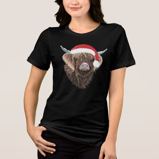 Camiseta Vaca Engraçada Em Highland Vestindo Um Chapéu De N (Frente)