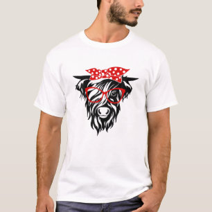 Camiseta Vaca Engraçada Em Terras Altas Com Bandana E Óculo