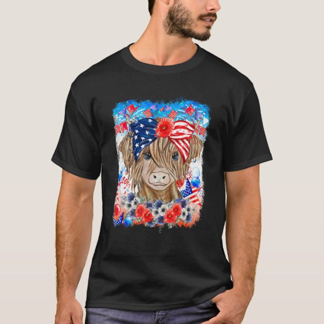 Camiseta Vaca engraçada óculos de sol da bandeira dos EUA 4 (Frente)