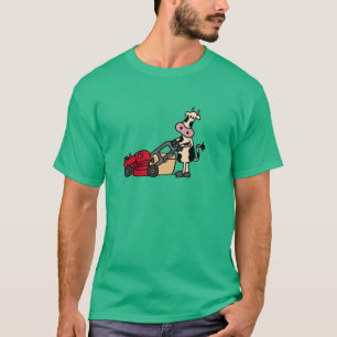 Camiseta Vaca engraçada que empurra desenhos animados