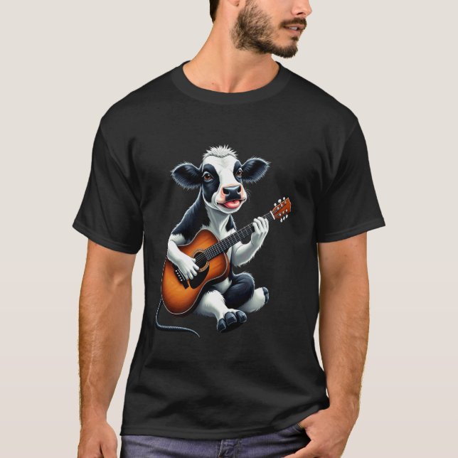Camiseta Vaca engraçada tocando guitarra design para amante (Frente)