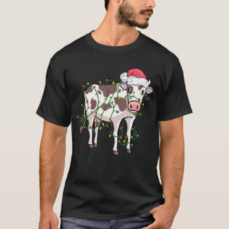 Camiseta Vaca Enroscada Em Luzes De Natal Papai Noel