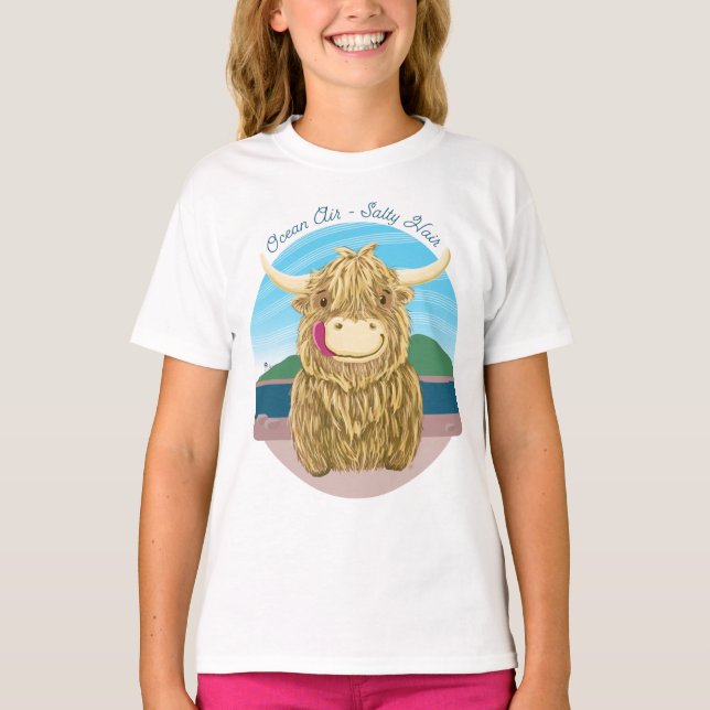 Camiseta Vaca escocesa das montanhas com cabelo salgado do (Frente)