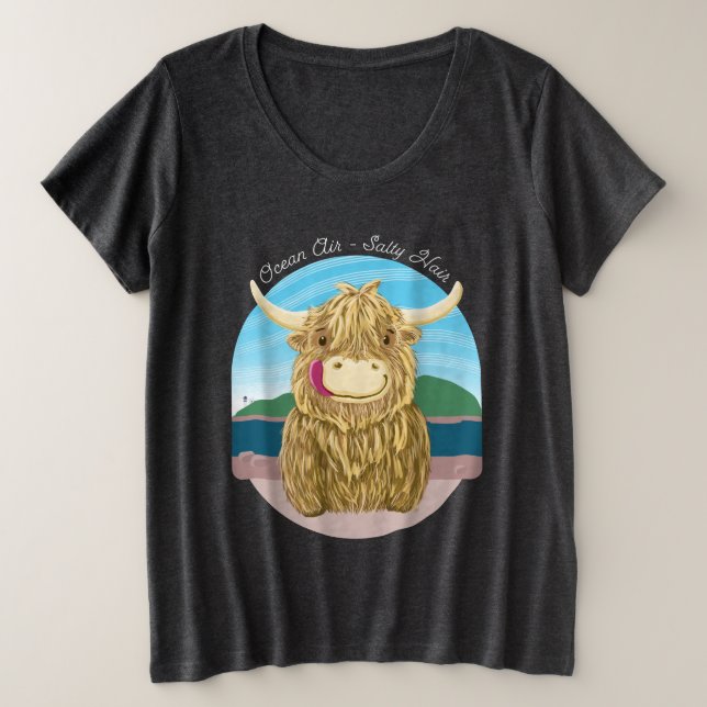 Camiseta Vaca escocesa das montanhas com cabelo salgado do (Frente do Design)