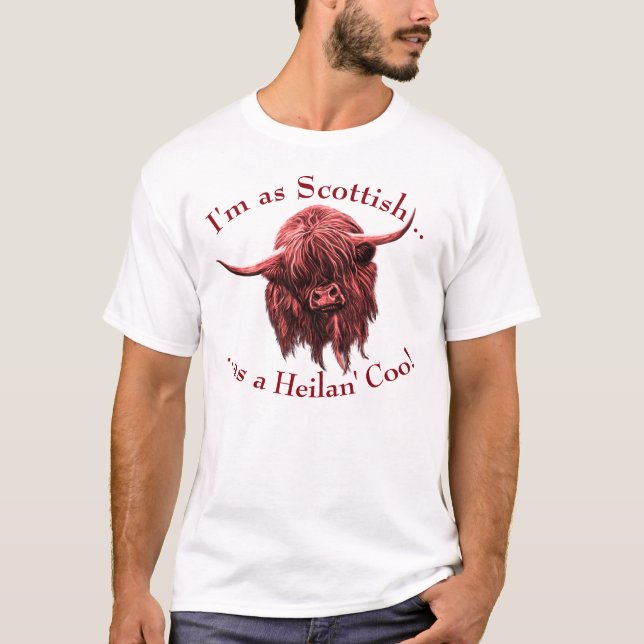 Camiseta Vaca escocesa das montanhas. Coo de Heilan (Frente)