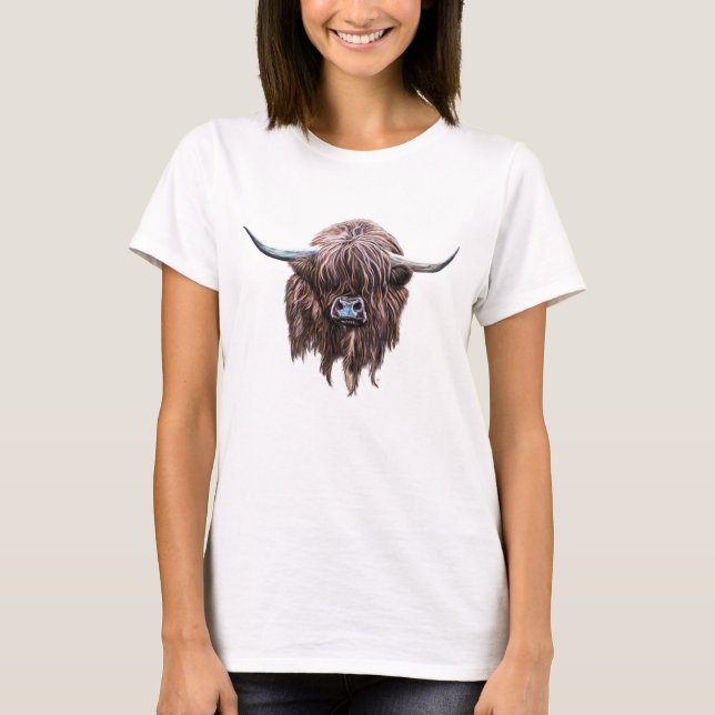 Camiseta Vaca escocesa das montanhas na cor (Frente)