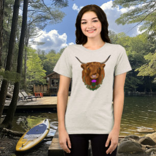 Camiseta Vaca Escocesa das Terras Altas Roxa Cardo Celta