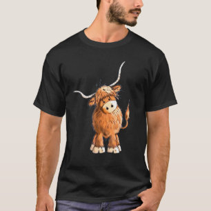 Camiseta Vaca Escocesa Peluda Para Mulheres Homens Crianças
