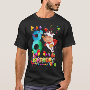Camiseta Vaca Estou no Aniversário de 8 Anos das Meninas Fe