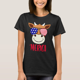 Camiseta Vaca Face Em 4 De Julho Nos Eua Óculos Solares Ban