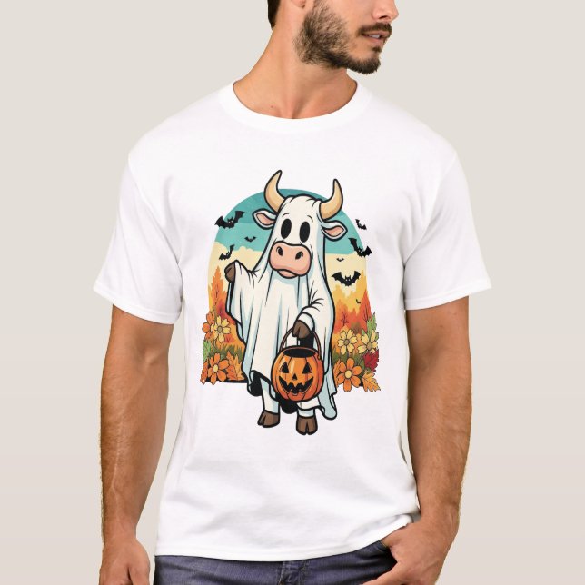 Camiseta Vaca Fantasma Engraçada de Halloween (Frente)