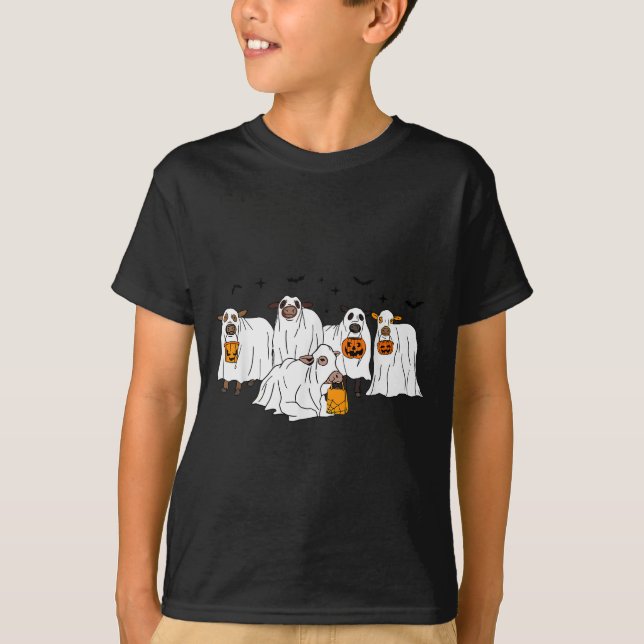 Camiseta Vaca Fantasma Engraçada Halloween Fazendeiro Doce  (Frente)