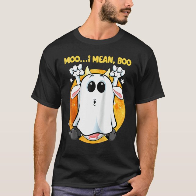 Camiseta Vaca Fantasma Moo Quer Dizer Boo Abóbora Lua Hallo (Frente)