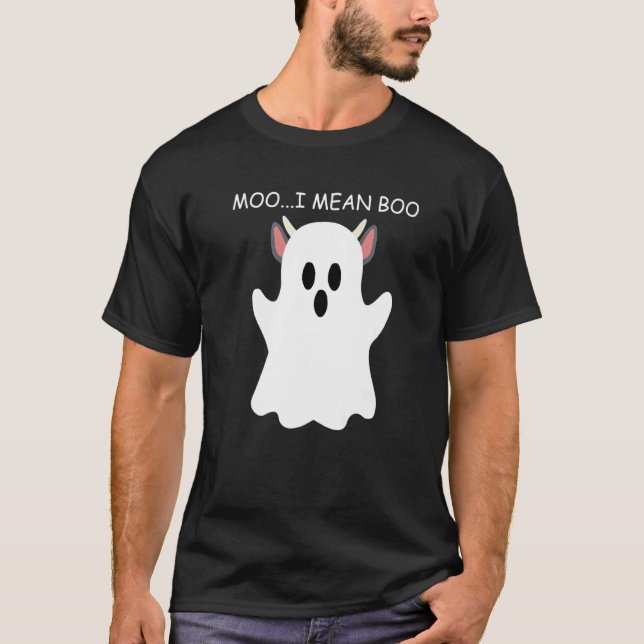 Camiseta Vaca Fantasma Moo Quero Dizer Boo Abóbora Lua Hall (Frente)