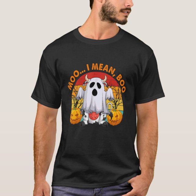Camiseta Vaca Fantasma Mooo Quero Dizer Booo Retro Hallowee (Frente)