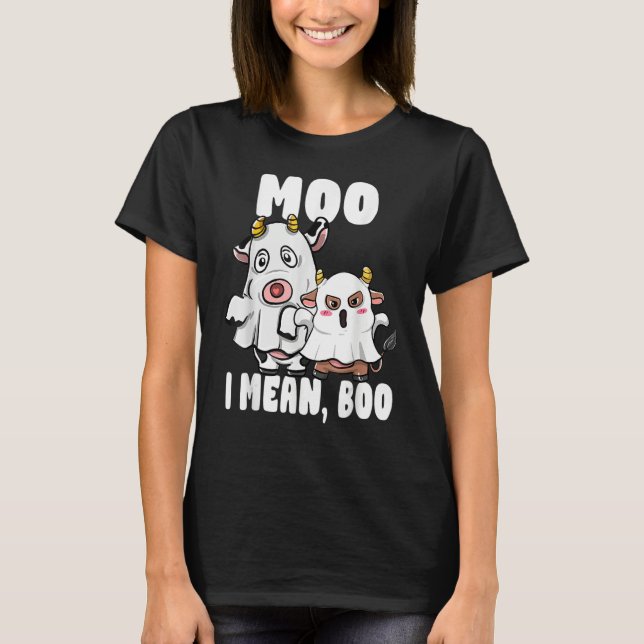 Camiseta Vaca Fantasma Muge Quer Dizer Boo Abóbora Luar Dia (Frente)